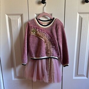 Girls' Pink Tulle Dress with Gold Star Accent